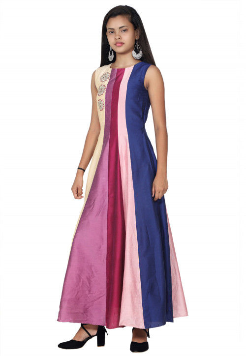 Buy Embroidered Cotton Silk Anarkali Kurta Set in Multicolor