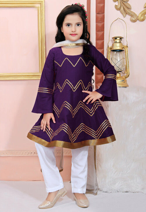 Embroidered Cotton Silk Anarkali Suit in Purple