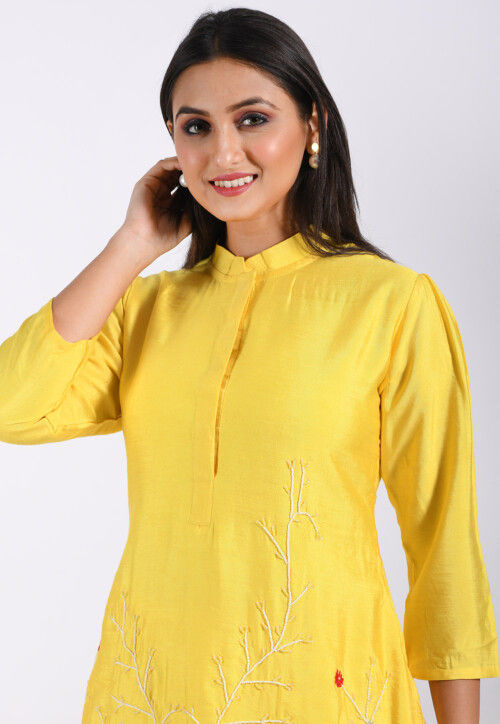 Embroidered Cotton Silk Co ord Set in Yellow