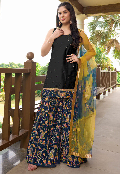 Embroidered Cotton Silk Pakistani Suit in Black