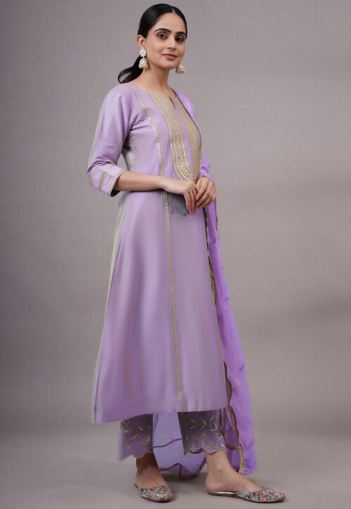 Embroidered Cotton Silk Pakistani Suit in Light Purple