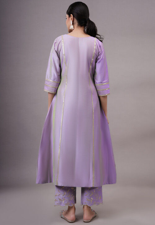 Embroidered Cotton Silk Pakistani Suit in Light Purple