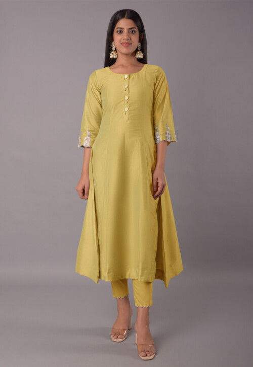 Buy Embroidered Cotton Silk Pakistani Suit in Mustard Online : KUR69 ...