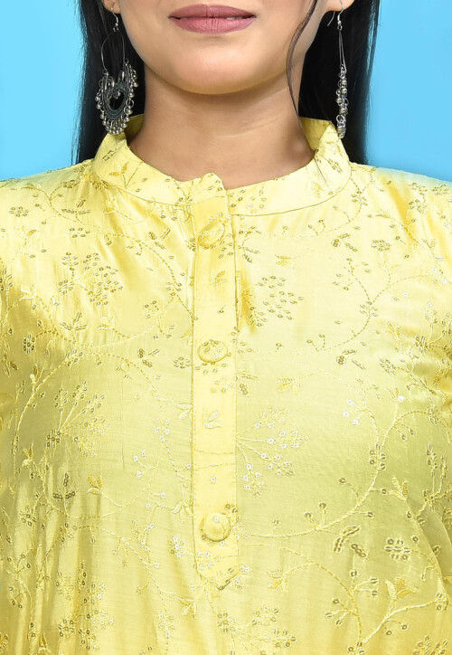 Embroidered Cotton Silk Pakistani Suit in Yellow