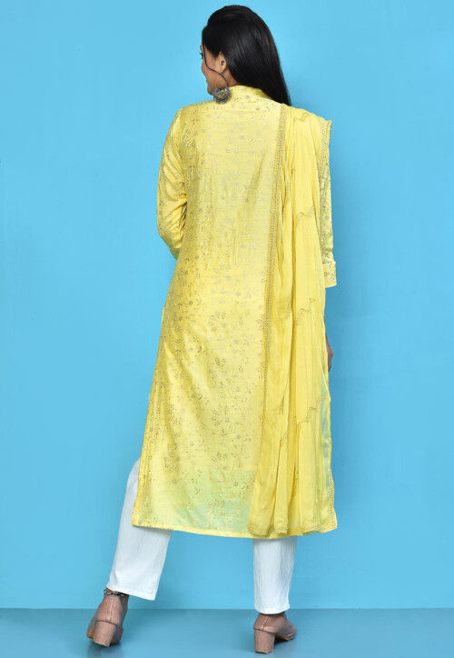 Embroidered Cotton Silk Pakistani Suit in Yellow