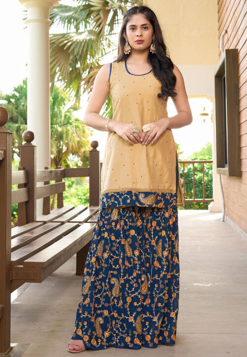 Embroidered Cotton Silk Straight Kurta in Beige