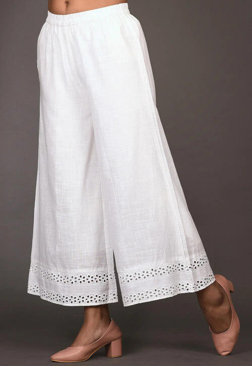 Blue - Slub Silk Elasticated Plain Palazzo 08 main image 1