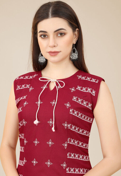 Maroon - Khun Weave Cotton Straight Kurta