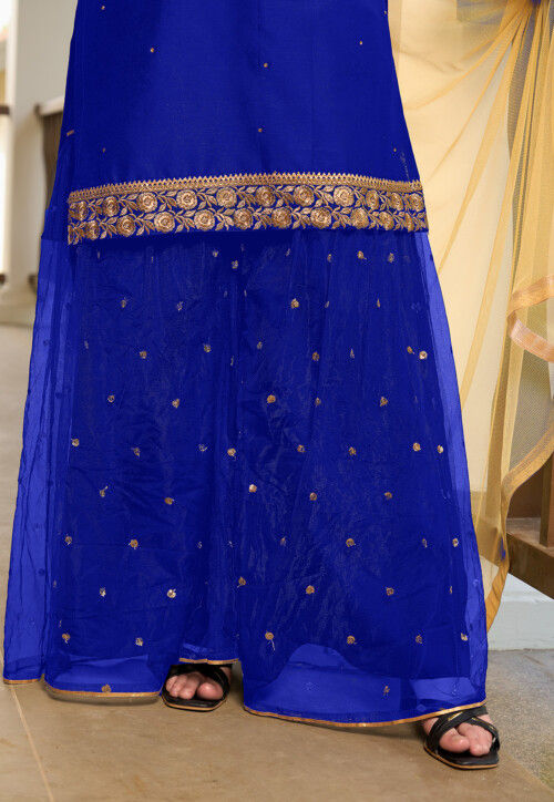 Embroidered Cotton Straight Kurta Set in Royal Blue
