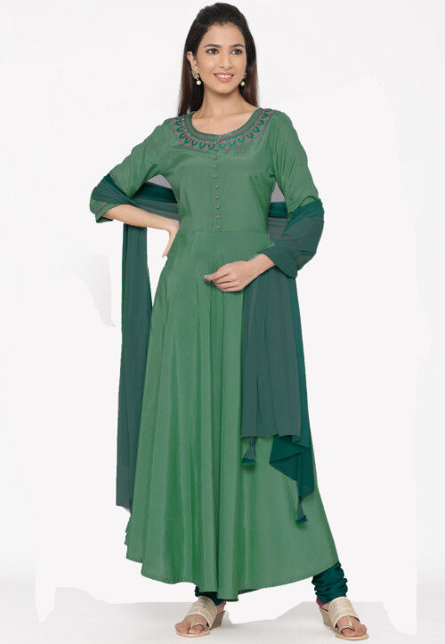 Buy Embroidered Crepe Anarkali Suit in Sky Blue Online : KTN522 - Utsav ...