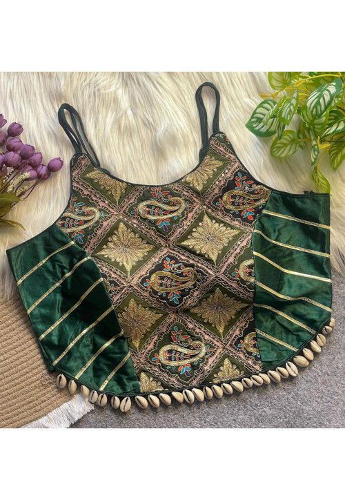 Embroidered Crepe Blouse in Green