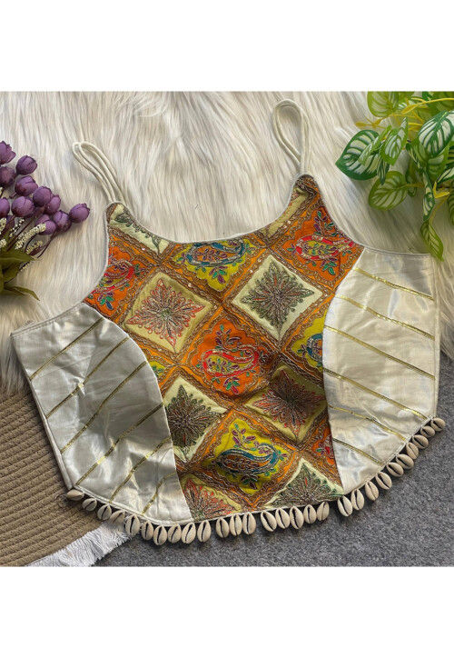 Embroidered Crepe Blouse in Off White