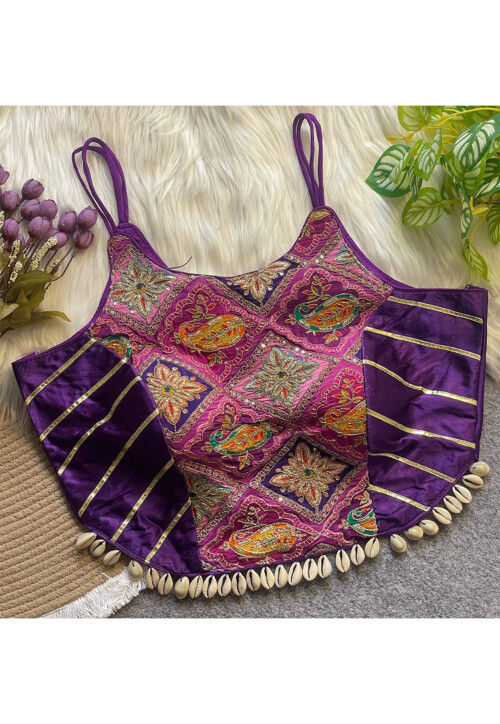 Embroidered Crepe Blouse in Purple