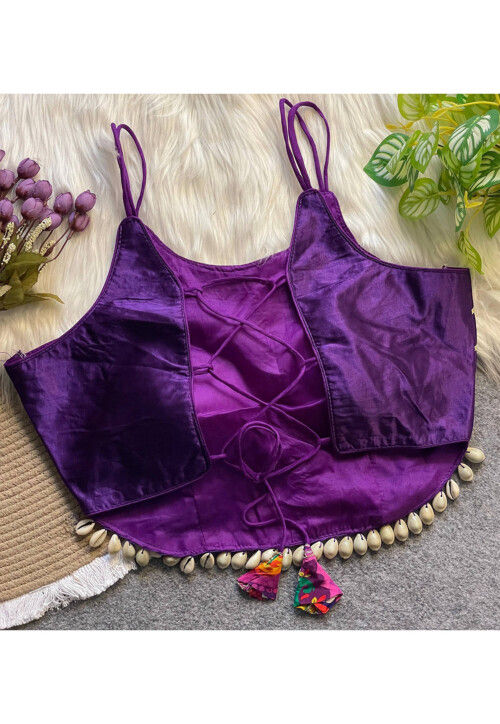 Embroidered Crepe Blouse in Purple