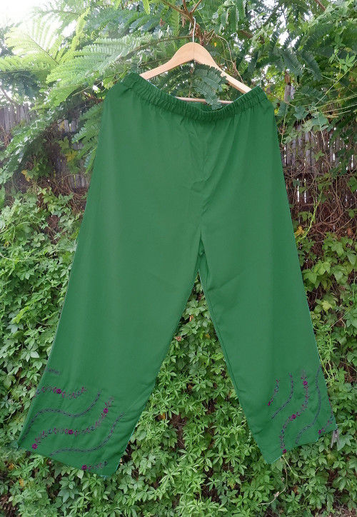Embroidered Crepe Palazzo in Teal Green