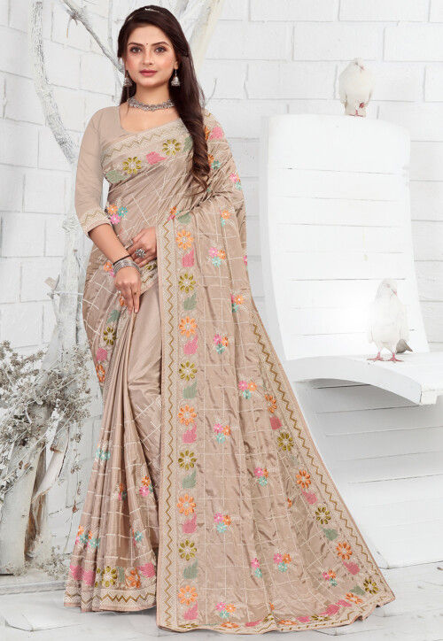 Healthify Crepe Saree with Hand Embroidered Blouse Fabric