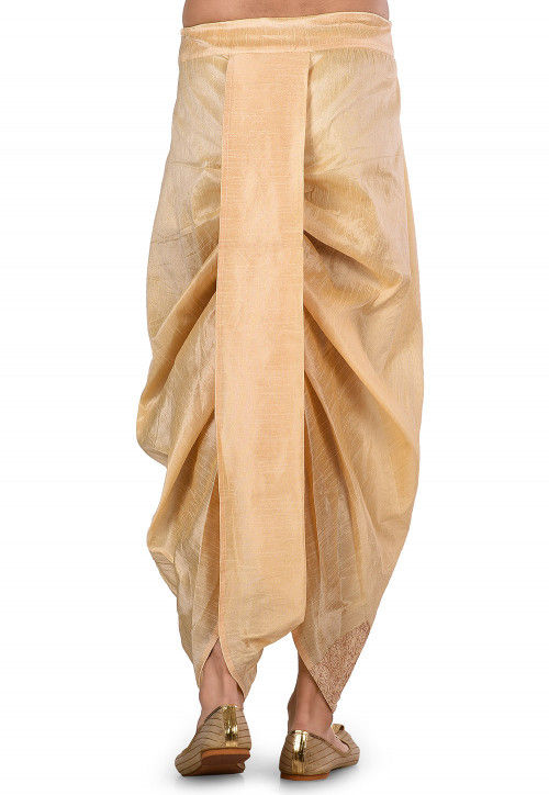 Embroidered Dupion Silk Dhoti Pant in Light Beige