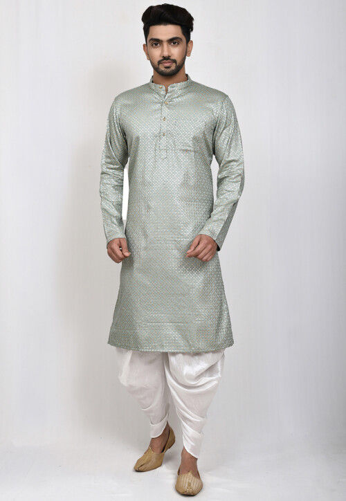 Embroidered Dupion Silk Dhoti Kurta in Grey