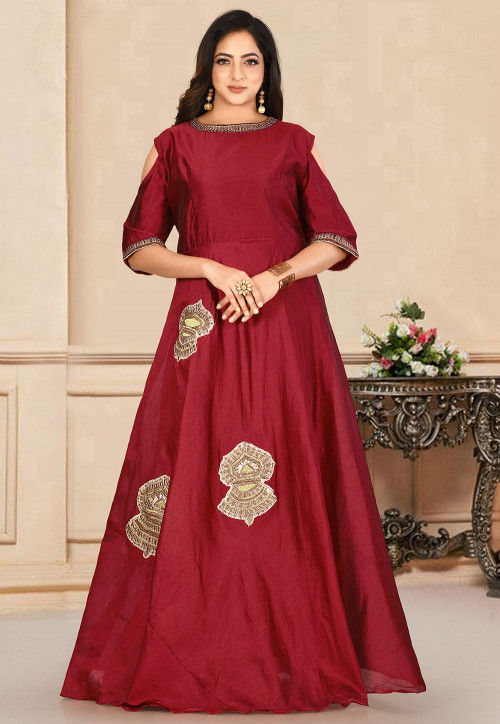 Buy VASTRA VILLA VV Women Digital Print with Embroidery Work Maroon Colour  Gown (2XL) at Amazon.in