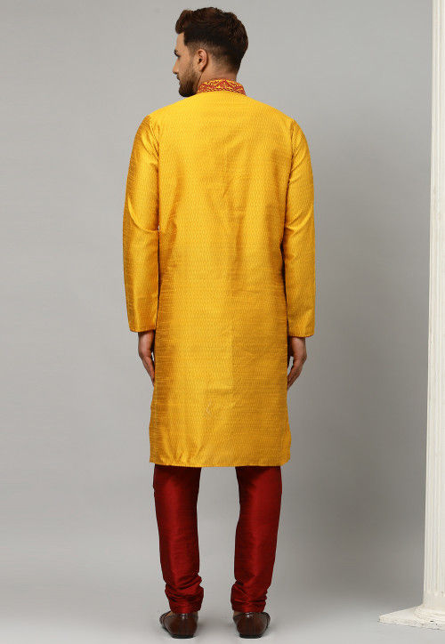 Mustard Kurta Payjama Dhupion Silk