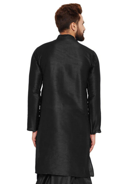 Embroidered Dupion Silk Kurta in Black