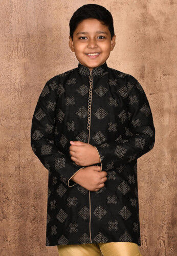 Embroidered Dupion Silk Kurta in Black