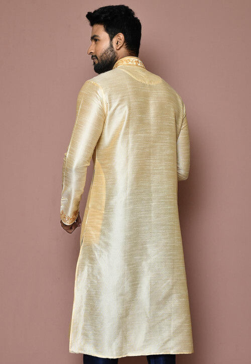 Embroidered Dupion Silk Kurta in Cream