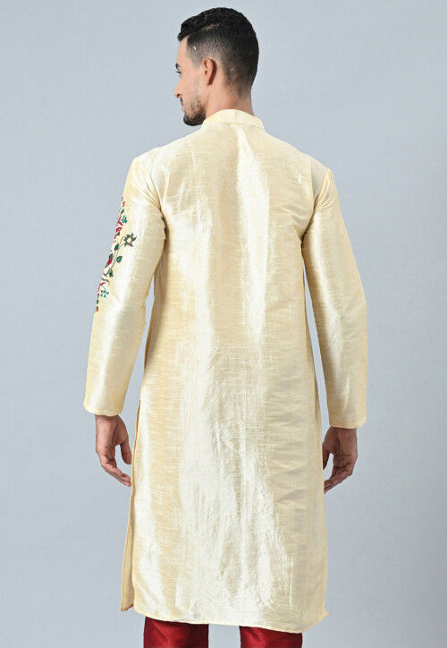 Dupion Silk Short Kurta in cream colour