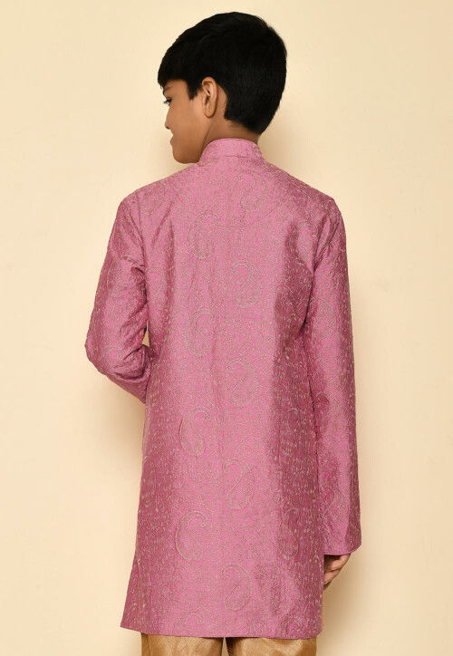 Embroidered Dupion Silk Kurta in Dark Pink