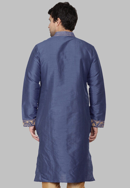 Embroidered Dupion Silk Kurta in Grey