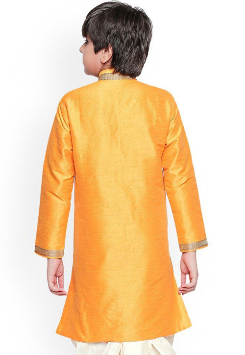 Embroidered Dupion Silk Kurta in Orange