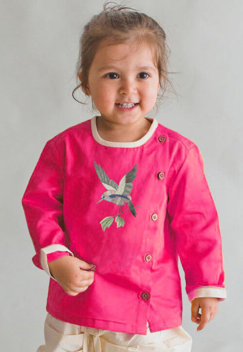 Embroidered Dupion Silk Kurta in Pink