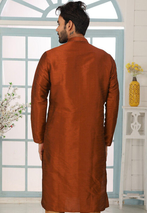 RUST EMBELLISHED COTTON SILK KURTA