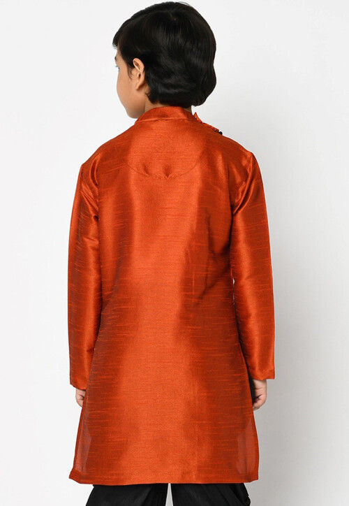 Embroidered Dupion Silk Kurta in Rust