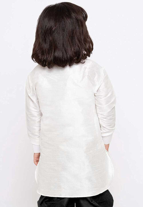 Embroidered Dupion Silk Kurta in White