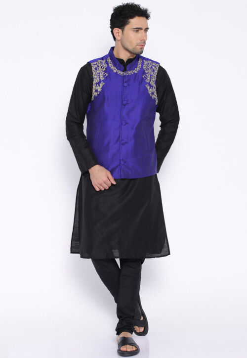 Blue kurta black jacket new arrivals
