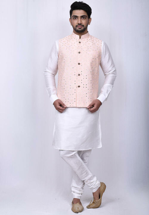 White kurta pajama with pink 2025 jacket