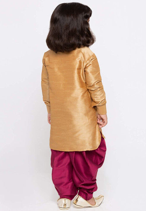 Embroidered Dupion Silk Kurta Set in Beige