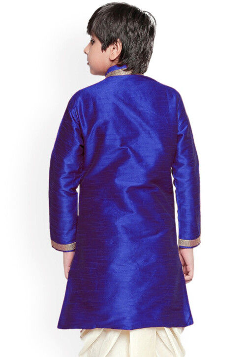 Embroidered Dupion Silk Kurta Set in Royal Blue