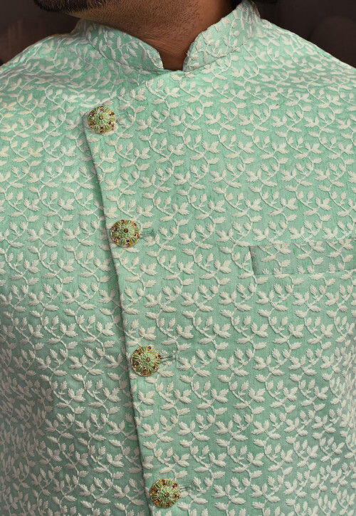 Embroidered Dupion Silk Kurta Set in White