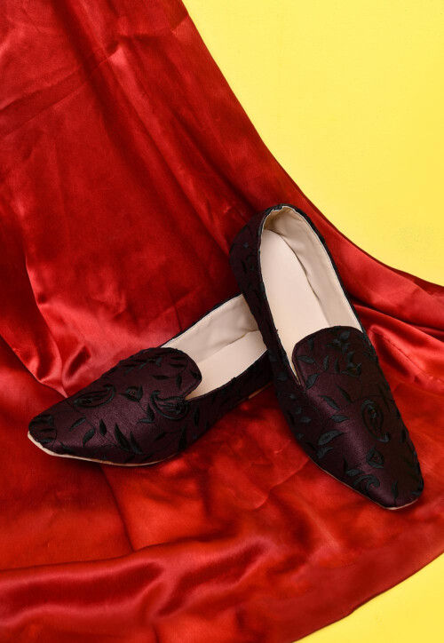 Embroidered Dupion Silk Men Loafer in Wine