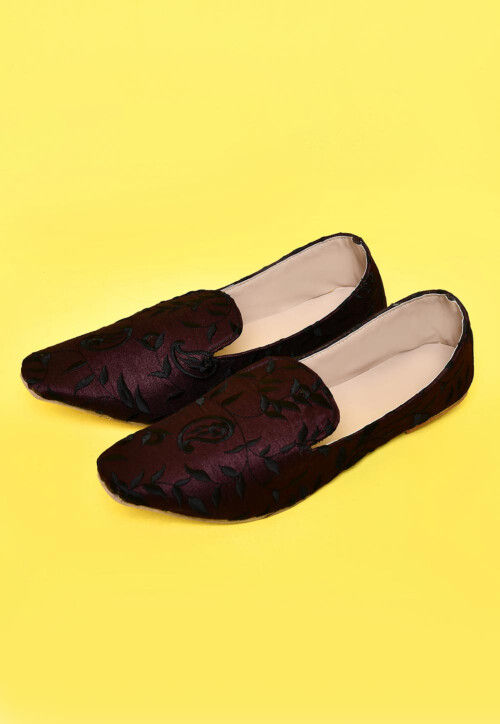 Embroidered Dupion Silk Men Loafer in Wine
