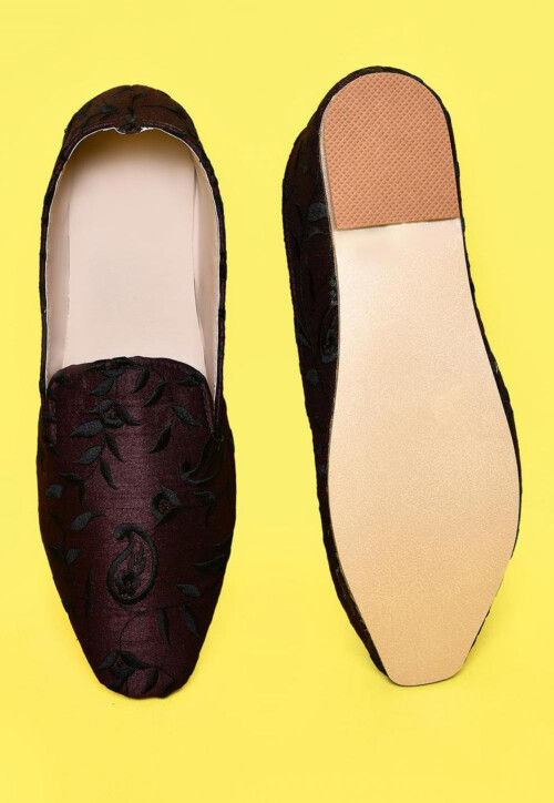 Embroidered Dupion Silk Men Loafer in Wine