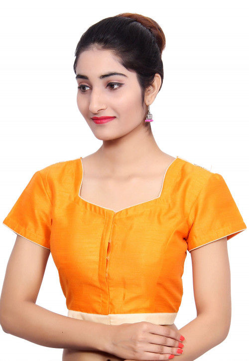 Embroidered Dupion Silk Padded Blouse in Mustard and Off White