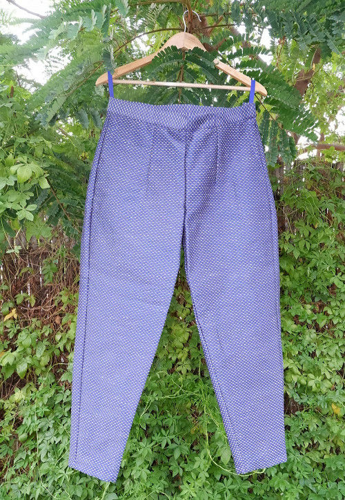 Embroidered Dupion Silk Pant in Blue
