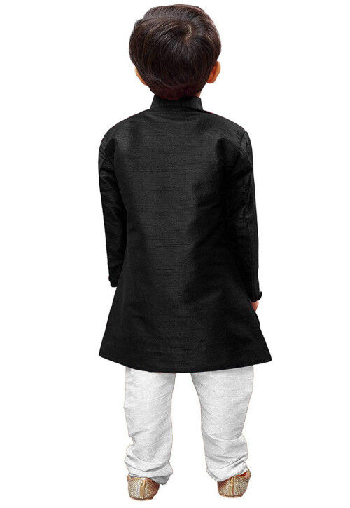 Embroidered Dupion Silk Sherwani in Black
