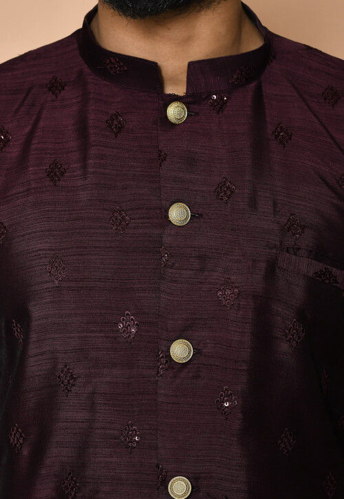 Embroidered Dupion Silk Sherwani in Dark Purple