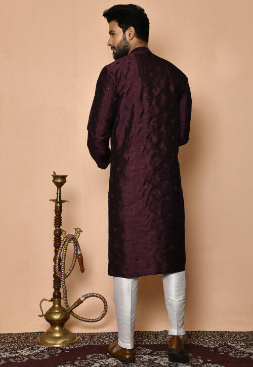 Embroidered Dupion Silk Sherwani in Dark Purple