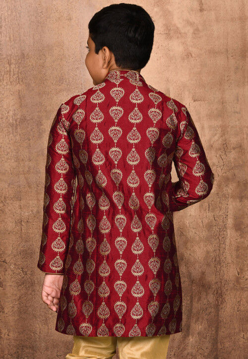 Embroidered Dupion Silk Sherwani in Maroon