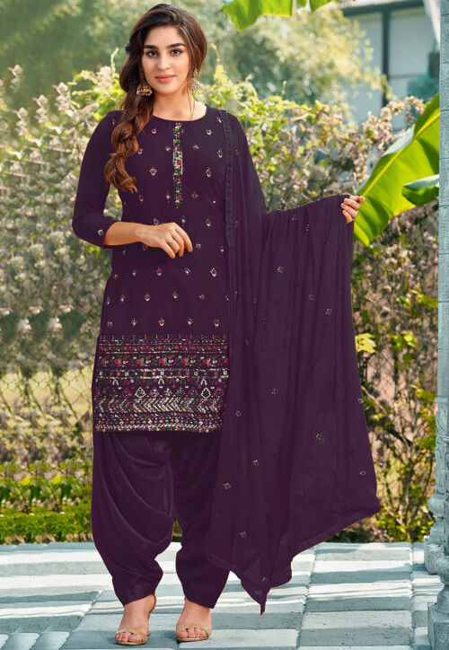 Festive Salwar Suit - Heavy Embroidered Purple Georgette Salwar Suit –  Empress Clothing